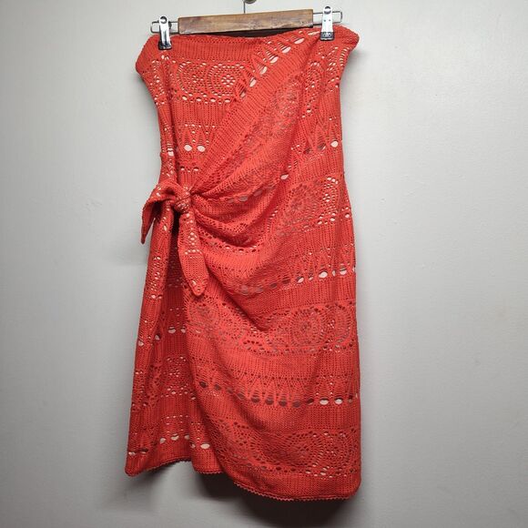 Free People Dresses & Skirts - Free People Oceanside Crochet Strapless Mini Dress Women M Orange Beachy Boho